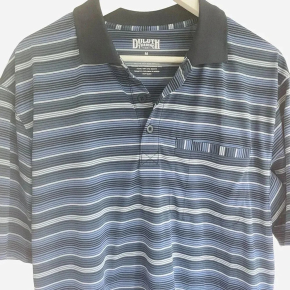 Duluth Trading Company Mens Polo Striped Size Medium Blue Stripe - Picture 6 of 7